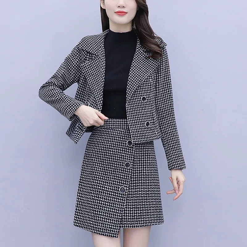 

HANZANGL New Arrival 2020 Lady Temperament Elegant Dress Two-piece Set Work Professional Suit Slim Bag Hip Women Sets M-3XL