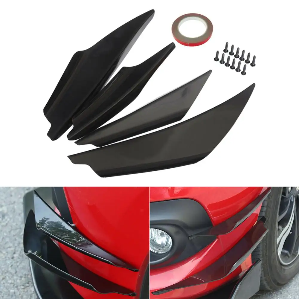 

4 Piece Front Bumper Side Canards Splitter Fins Universal Black Front Bumper Spoilers Car Door Anti-collision Belt Bumper Guard