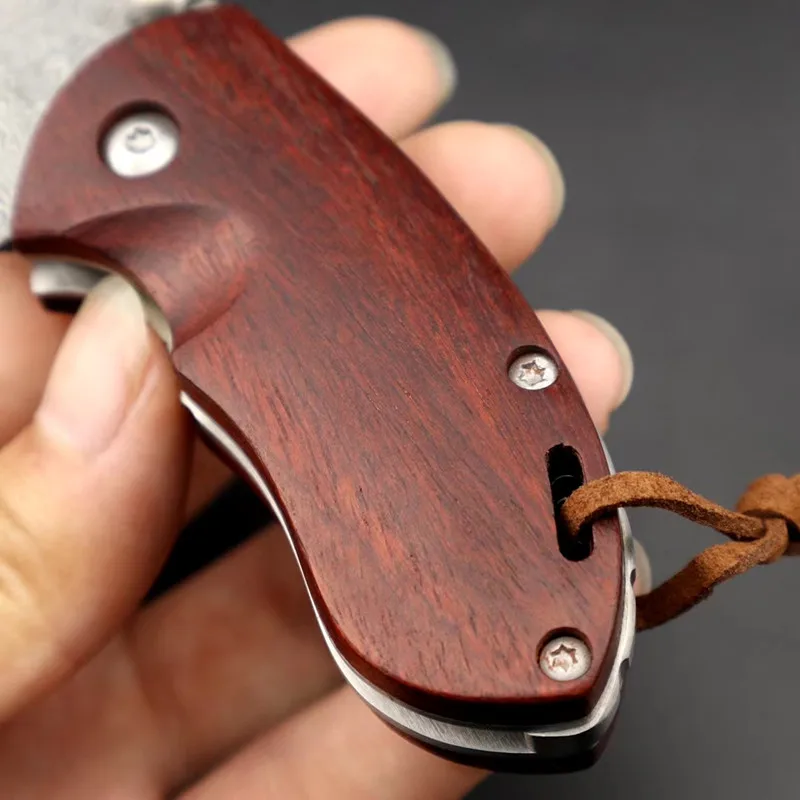 Дамасский складной нож острый карманный мини Клинок с ручкой из красного