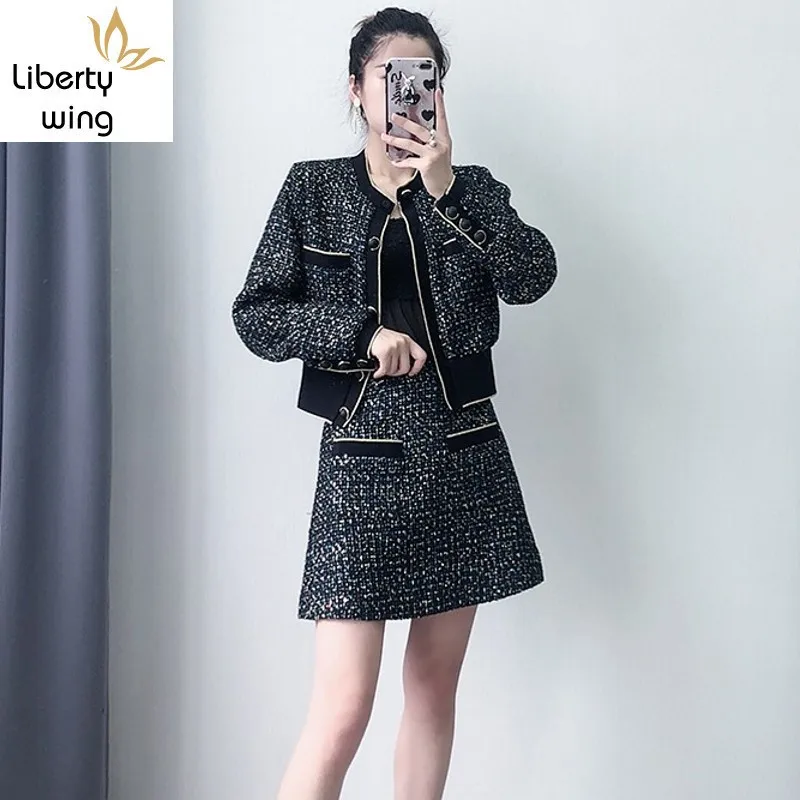 Женские осенние комплекты из двух предметов с блестками однобортные короткие