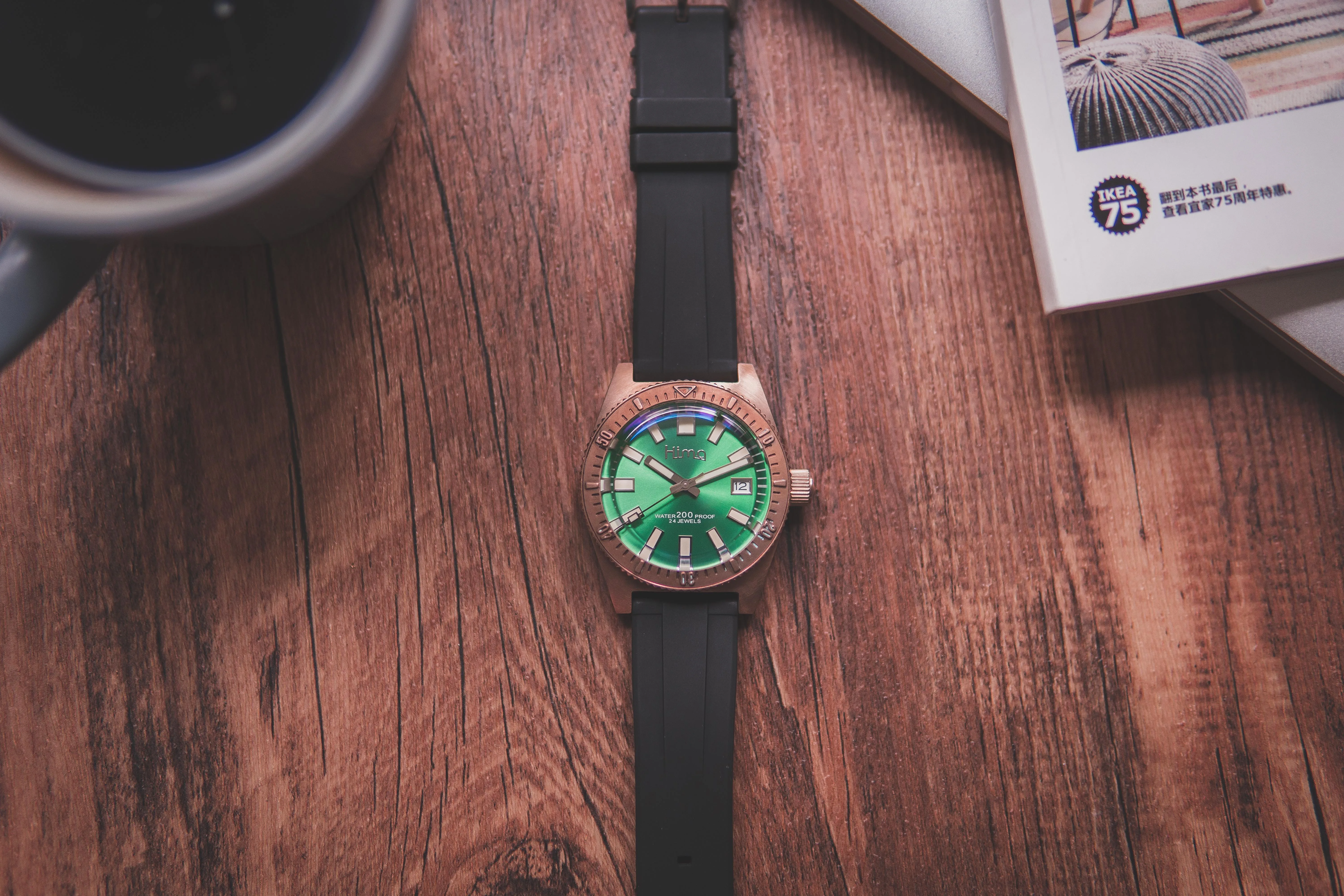 Мужские часы для дайвинга из нержавеющей стали с бронзовым и зеленым