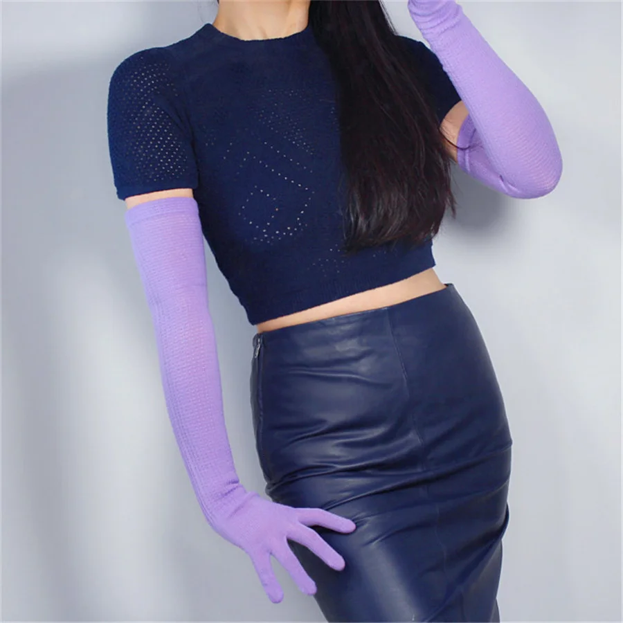 Модные длинные шерстяные перчатки 55 см вязаные с пятью пальцами