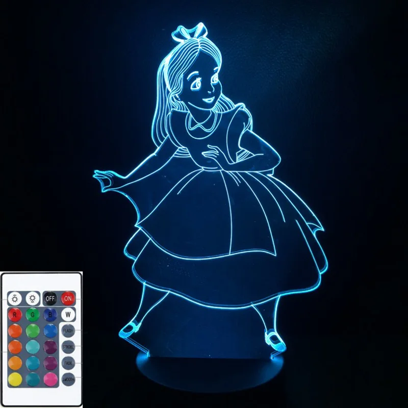 Модный Алиса в стране чудес СВЕТОДИОДНЫЙ Ночник светильник RGB лампа для детей