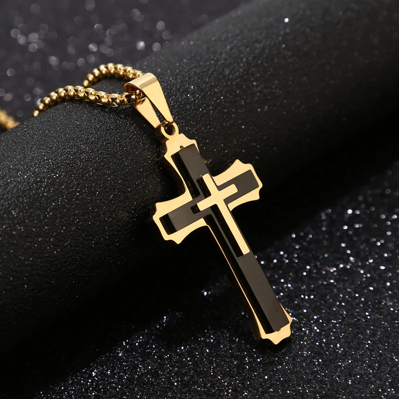 Мужское двухцветное ожерелье с подвеской в виде креста из нержавеющей стали |