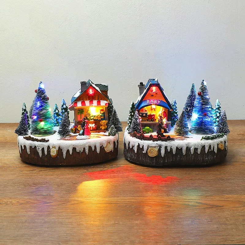 Decoraciones luminiscentes de luz LED para Navidad, casa de nieve con m&uacute;sica, &aacute;rbol de Navidad, Festival, casa, decoraci&oacute;n del hogar, 2022-4