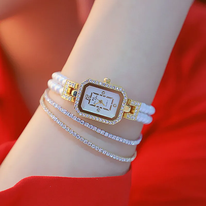 Роскошные женские наручные часы со стразами повседневные нарядные жемчужные