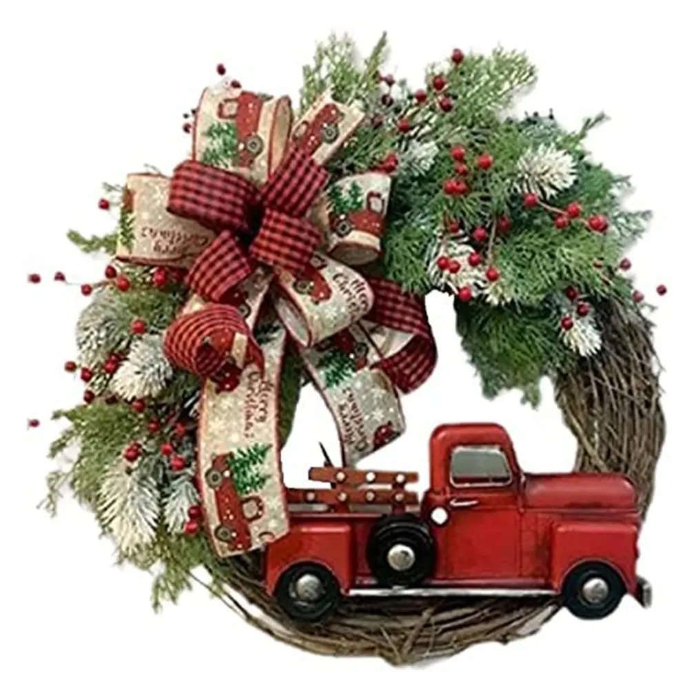 

Garland Door Hanging Red Truck Christmas Wreath Door Decoration Christmas Wall Holiday Atmosphere Decoration