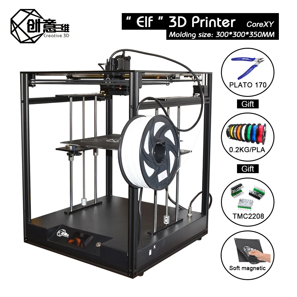 Creative3D BestNew CoreXY структура эльф 3D принтер, с высоким уровнем точный алюминиевый профильная рамка большой площади комплект автоматический регулятор уровня