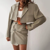 women elegant cottagecore blazers solid colors single button long sleeve short blazers sexy mini skirts 2021 new fashion indie