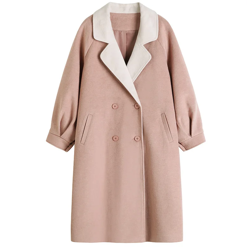 

Large size women's fat mm2019 winter new sweet wild color collar lapel double-breasted jacket