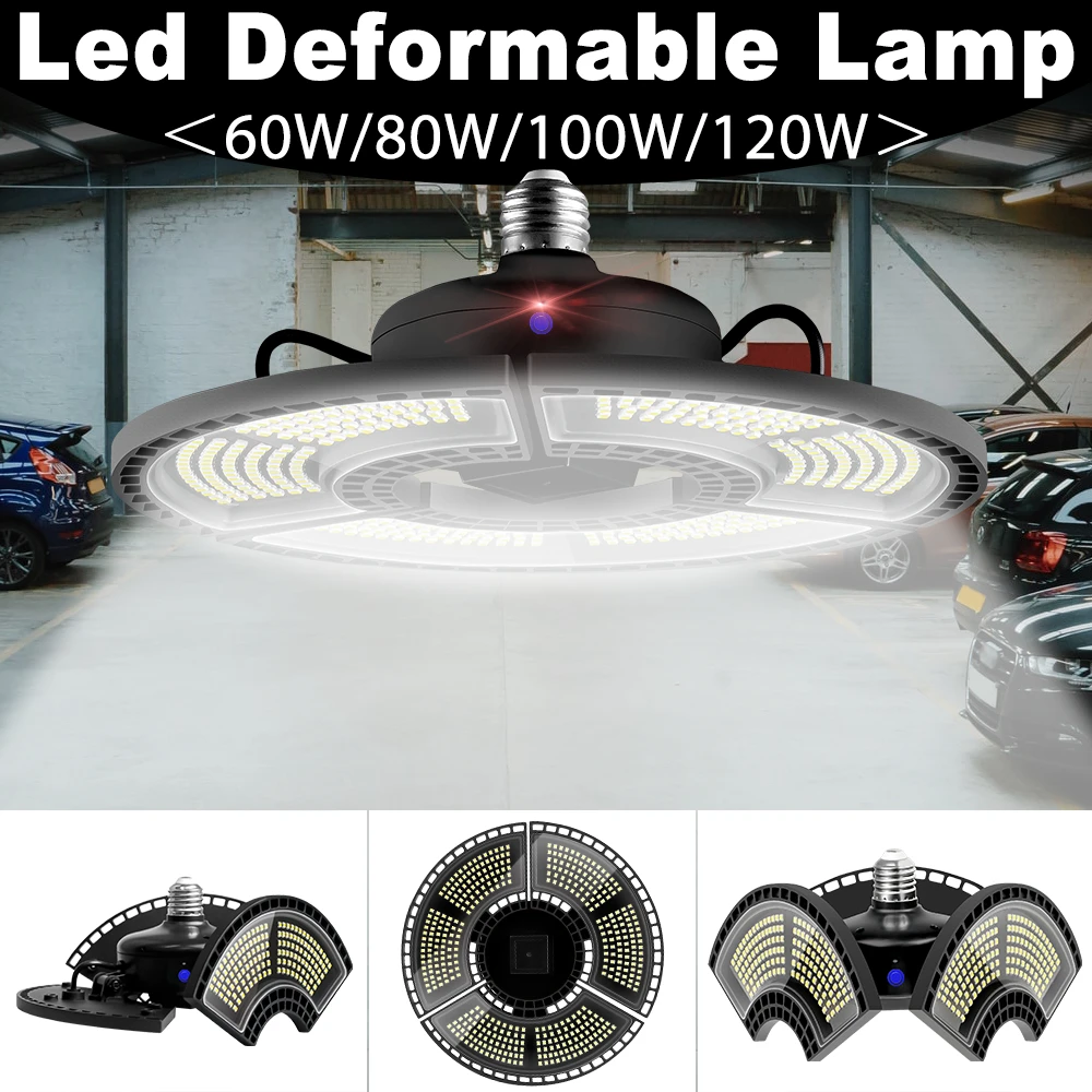 

LED E27 Garage Light Foldable High Bay Lamp 220V Deformable Bulb For Industrial Warehouse LED Ceiling Light 60W 80W 100W 120W