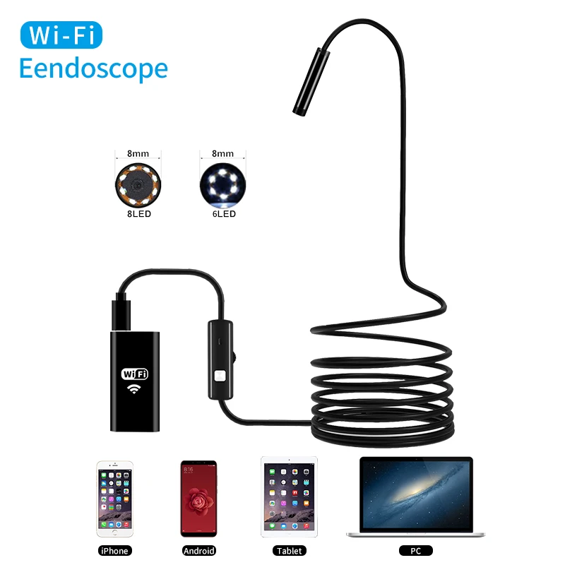 Wifi эндоскоп камера 8 мм объектив HD720P мягкий провод беспроводной