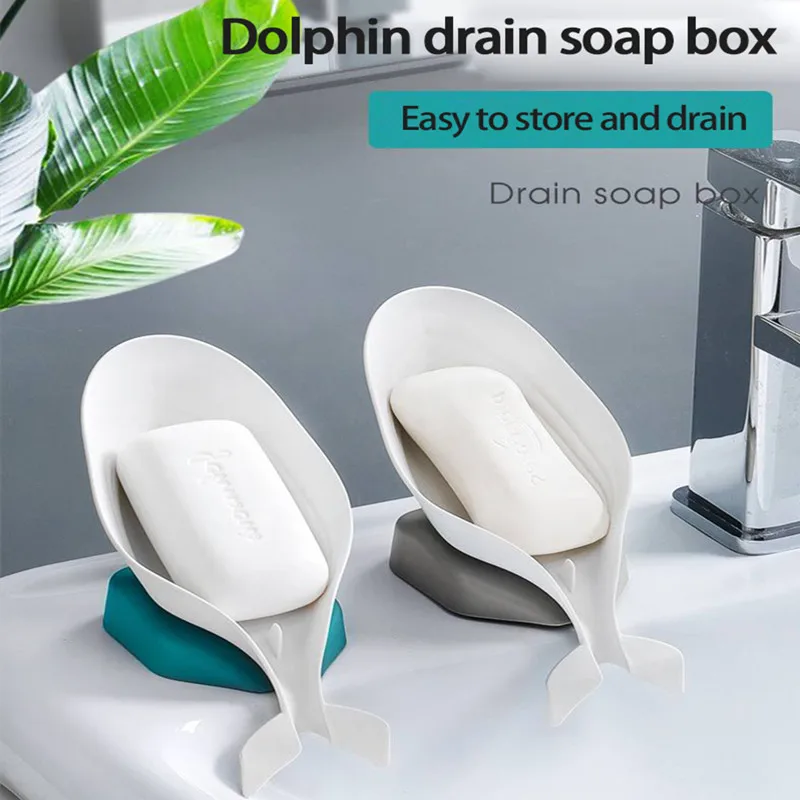 

Dolphin-shaped Soap Dish Box Soap Holder With Sucker Drain Rack Toilet Soap Box Standing Suction Cup Travel Bathroom Accessories