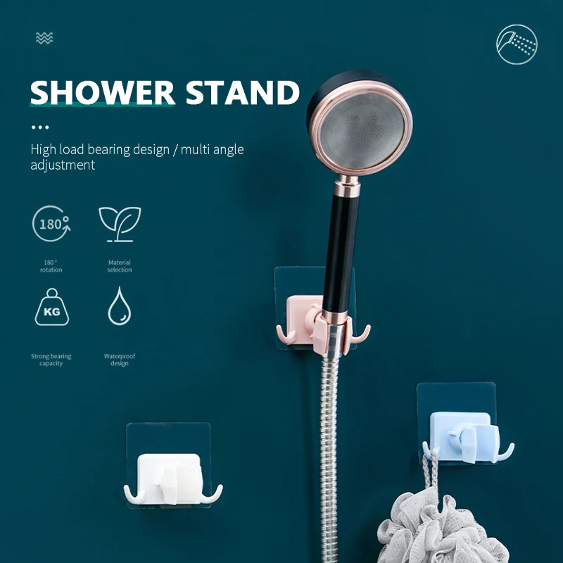 

360° Shower Head Holder Adjustable Self-Adhesive Shower Head Bracket Universal Flower Shower With 2 Hooks Stand Bathroom Supplie