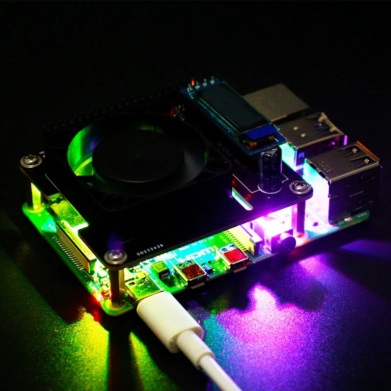 

ligent Temperature Control Fan Expansion Board with Oled Lcd for Raspberry Pi 4 Model B/3B+/3B