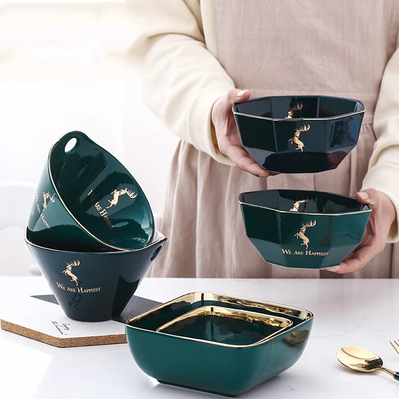 Керамическая сервировочная чаша роскошная изумрудная Салатница Бытовая Посуда