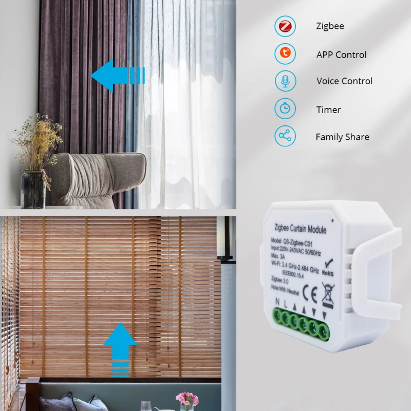 

Tuya Zigbee Curtain Switch Module Roller Shutter Switch Smart Home Compatible With Google Home Amazon Alexa Siri Voice Control