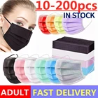 Маски одноразовые черные с фильтром, 3 слоя, 200 шт.