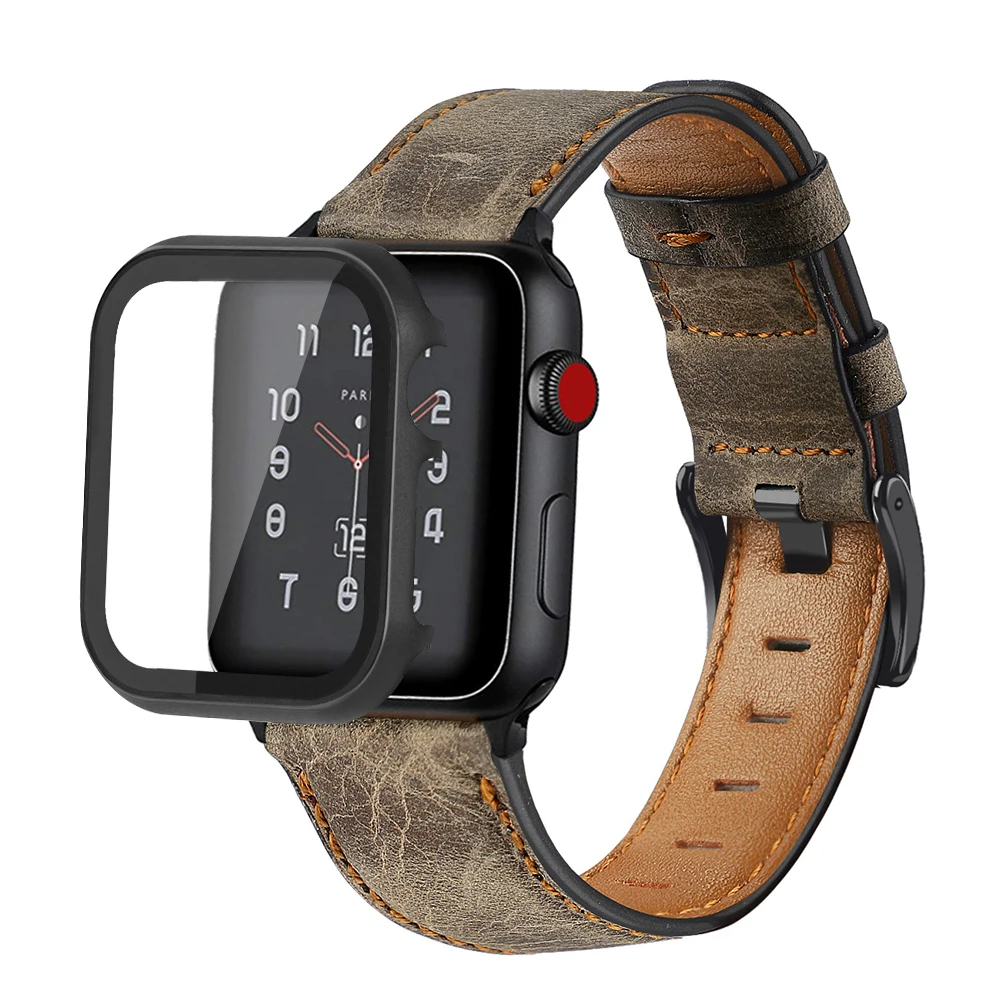 Ремешок из коровьей кожи в стиле ретро для Apple watch ремешок 44 мм 40 iWatch 42 38 браслет