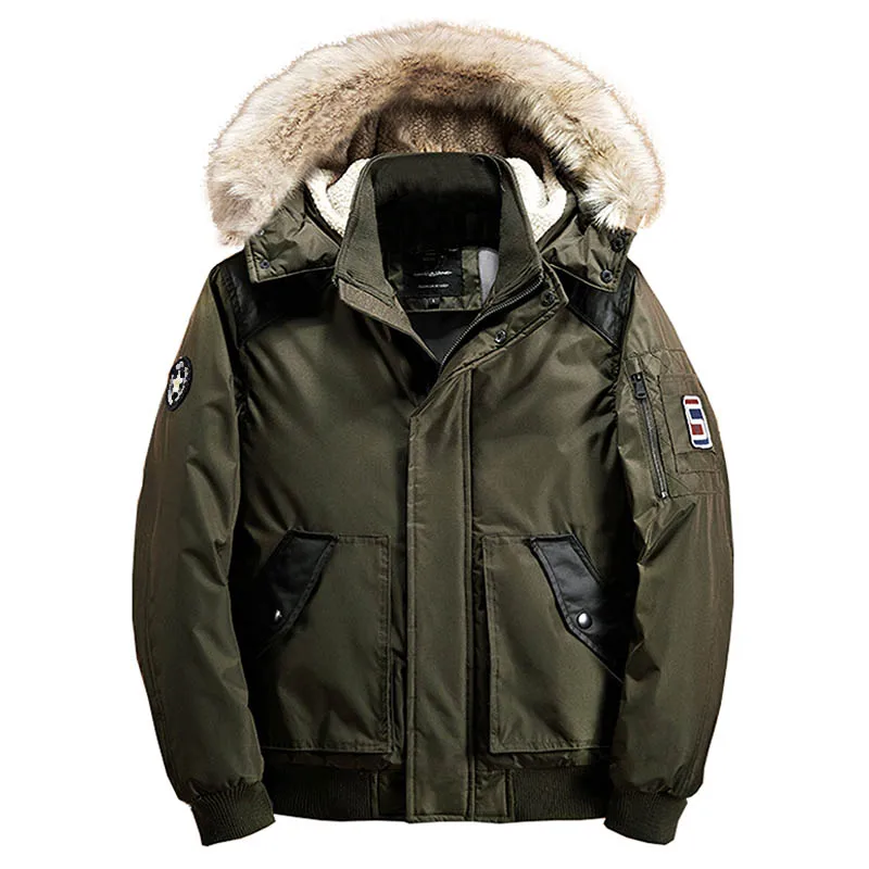 Army green 77City Killer новая зимняя куртка-бомбер верхняя одежда мужская куртка Толстая теплая армейская парка хлопок военный пилот мех с капюшоном куртки и пальто мужские - Цвет: Army green