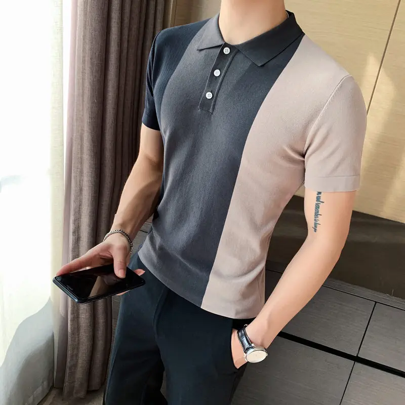 Новинка 2020 летняя простроченная рубашка поло Мужская Облегающая в Корейском