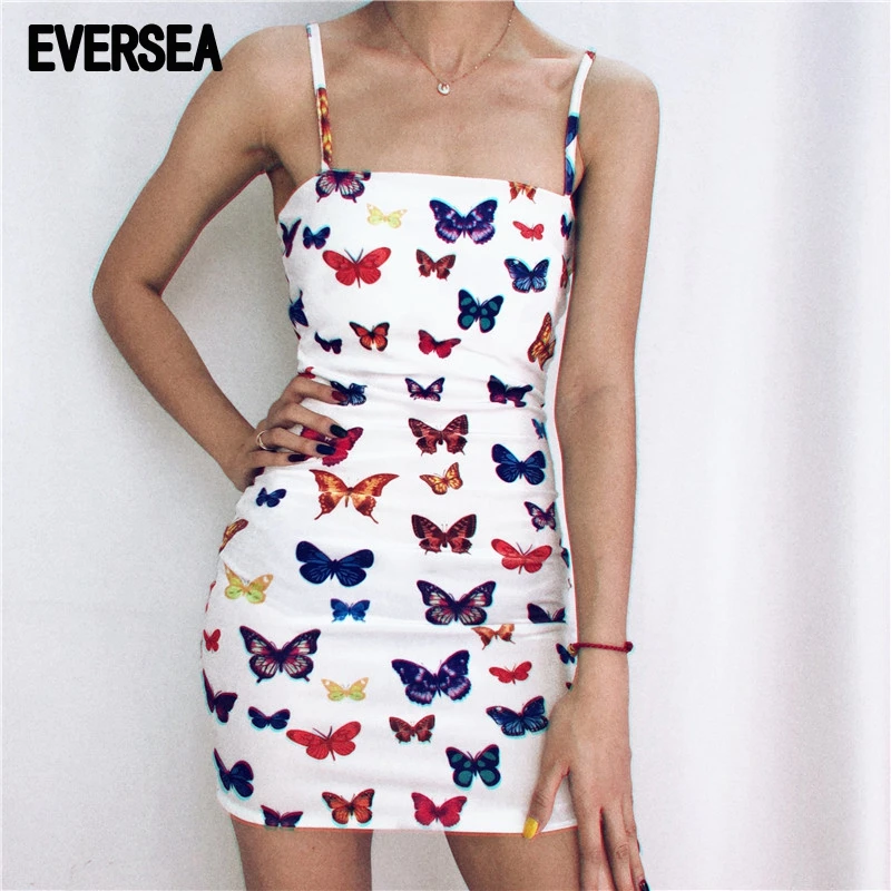 

Eversea Butterfly Pattern Slip Dress Backless Design Cute Little Sexy Fit Shape One-Pieces