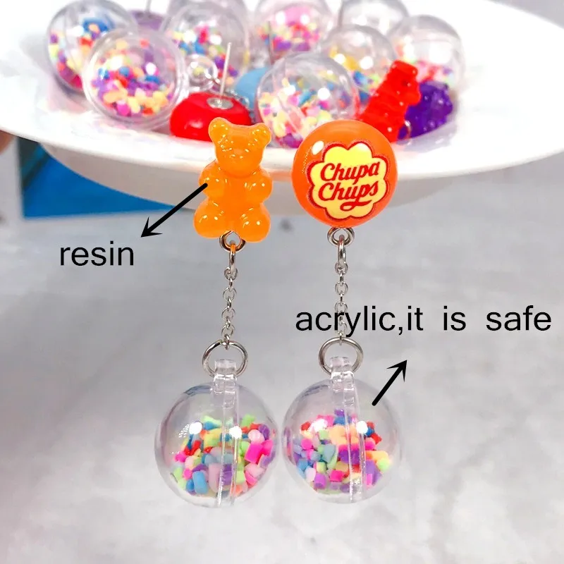 1Pair Stud Earring Multicolours Gummy Bear  Resin Candy Charms With Ball  Fashion Jewelry Gift images - 6