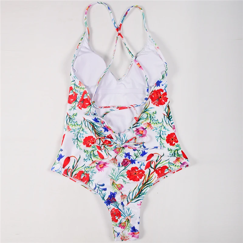 Новый сексуальный красный купальник с цветочным принтом Женский цельный костюм