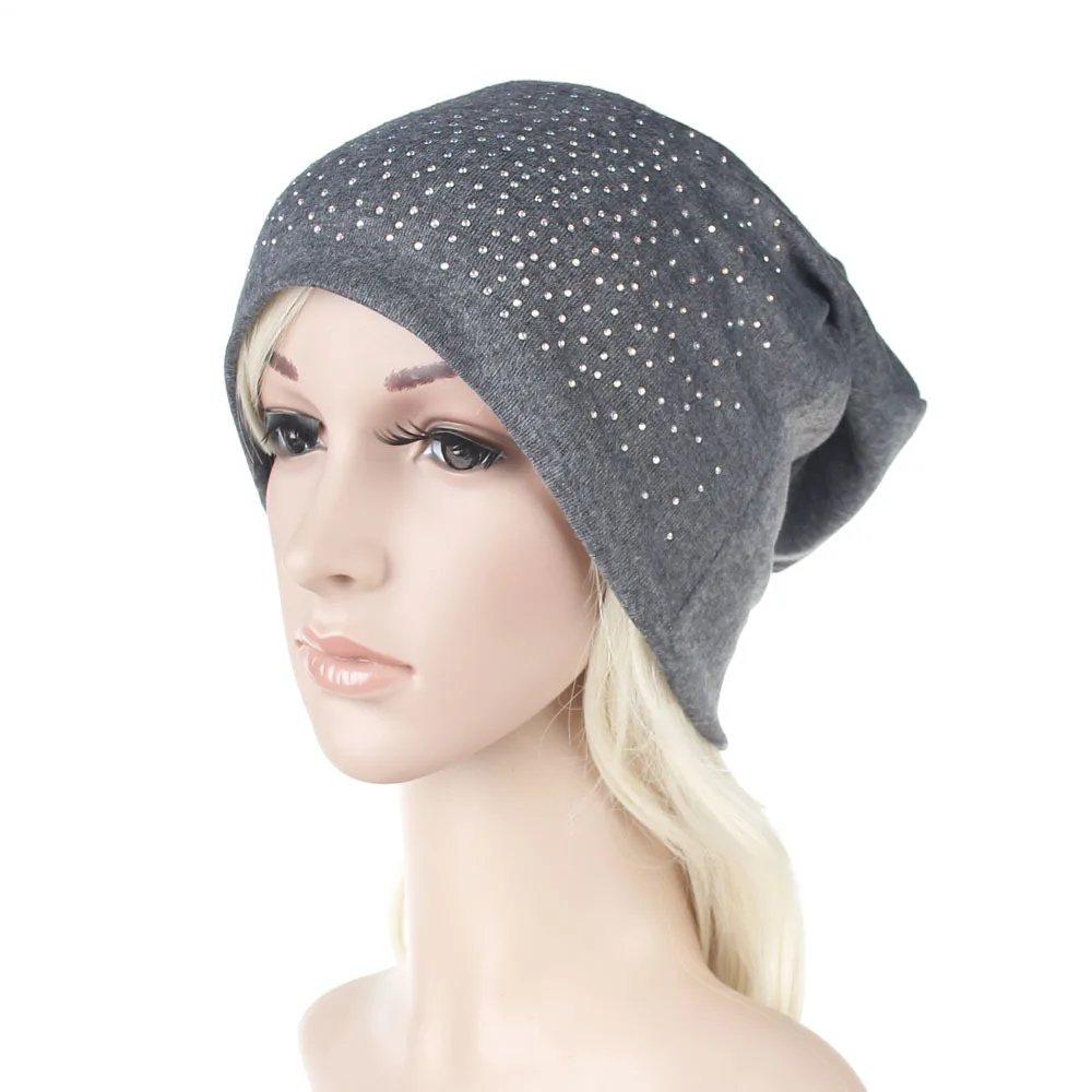 Модные зимние женские шапки с жемчугом одноцветные бини мягкие теплые хлопковые