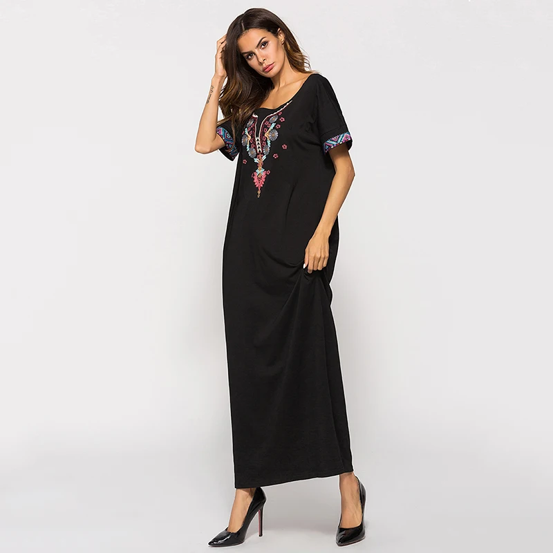 

Snordic Black Loose Embroidered Maxi Dress Queen Casual Women Fashion Girl Boho Robe O-neck Long Dresses 2019 New Vestido DROWYD