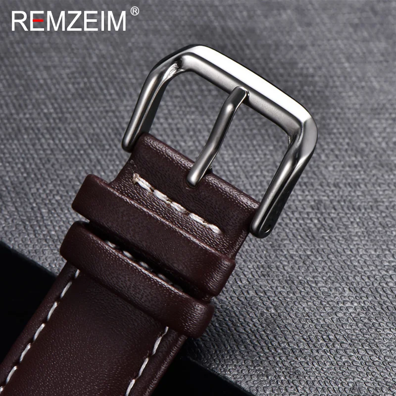 REMZEIM Watch Band Genuine Leather straps Watchbands 18mm 20mm 22mm 24mm Watch Accessories Women Men Brown Black Belt Band