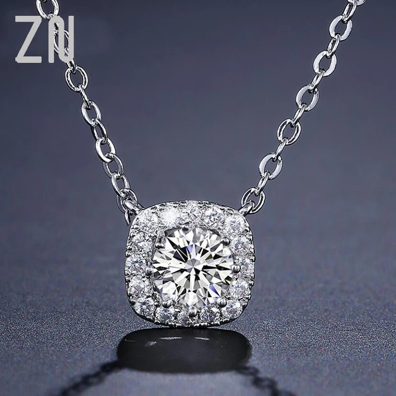 

ZN Fashion Shiny AAA+ Crystal Zircon Square Pendant Necklaces Charm O-Shape Chain Women Gift Female Top Quality Trendy Jewelry