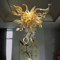 hand blown glass crystal chandelier gold w90xh80cm led art pendant light indoor lustre hotel hallparlor decoration