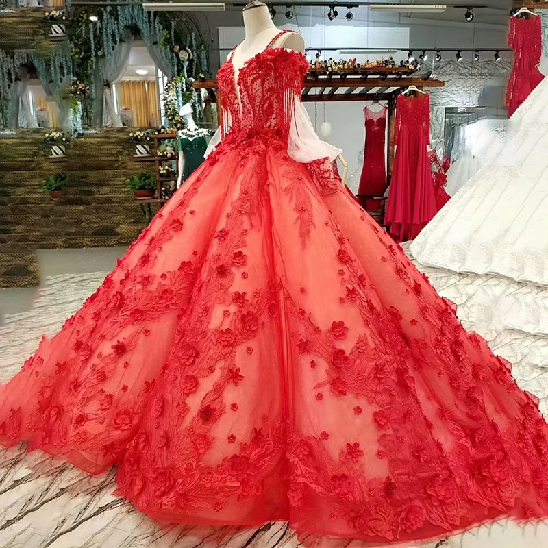 LS451212 best seller ball gown plus size evening dresses spaghetti strap long sleeves brides wedding party dress free shipping | Свадьбы и