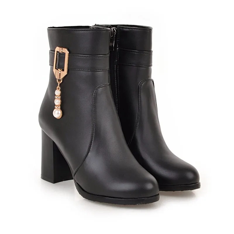 Европейские и американские женские ботинки на толстом каблуке с боковой молнией