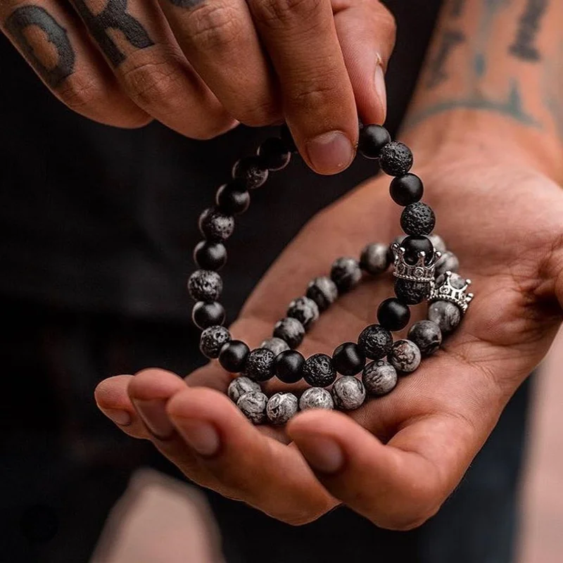 Новинка классический мужской браслет ручной работы из искусственного камня