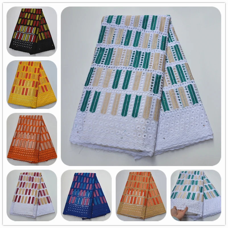 

Black Color Swiss Voile Lace Fabrics 5 Yards/pcs 100% Cotton Lace Nigerian Lace Fabrics With Rhinestones And Stones For Party