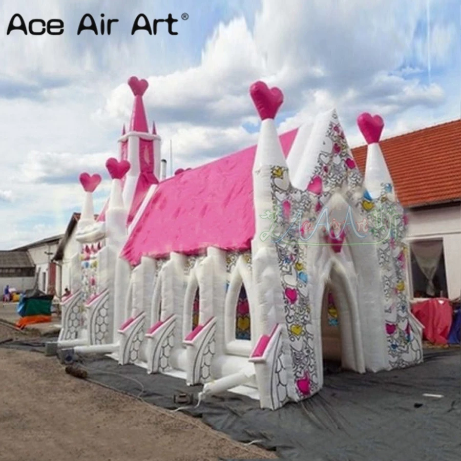 Günstig Außen Riesigen Hüpfburg Romantische Luft Hochzeit Kirche Zelt Rosa Und Weiß Aufblasbare Haus Festzelt Party Zelt Für Veranstaltungen