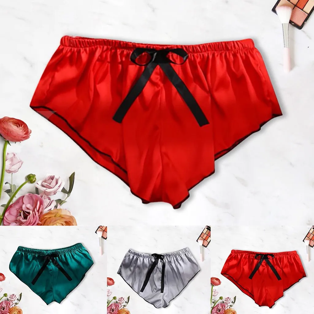 

lingerie underwear women Silk Satin panties briefs Sexy Bow Pajamas Women's Shorts Sleepwear plus size S-XXXL Ѭђс женские U*