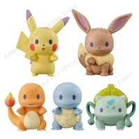 5pcs takara tomy pokemon pikachu row of stations ornaments capsule collection dolls action toy figures model toys for children