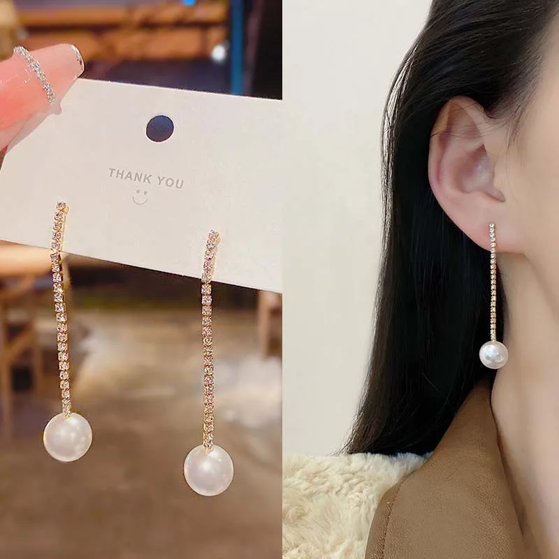 

Vintage Pearl Drop Earrings For Women Fashion Gold Color Rhinestone Ball Pendant Earring Girls Wedding Birthday Jewelry Gift New