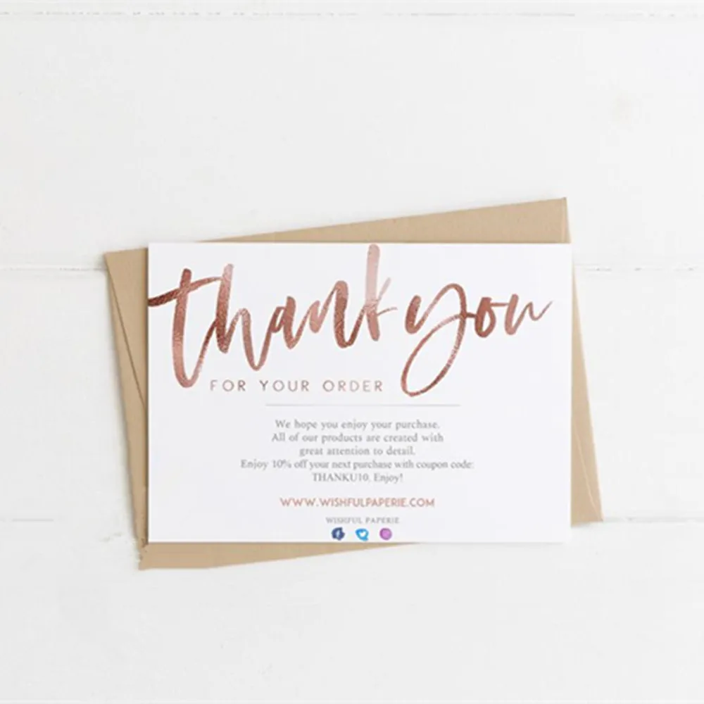 

Rose Gold Thank You For Your Order Cards，ersonalize Logo Business Name Cards,Custom Text Social Media Card