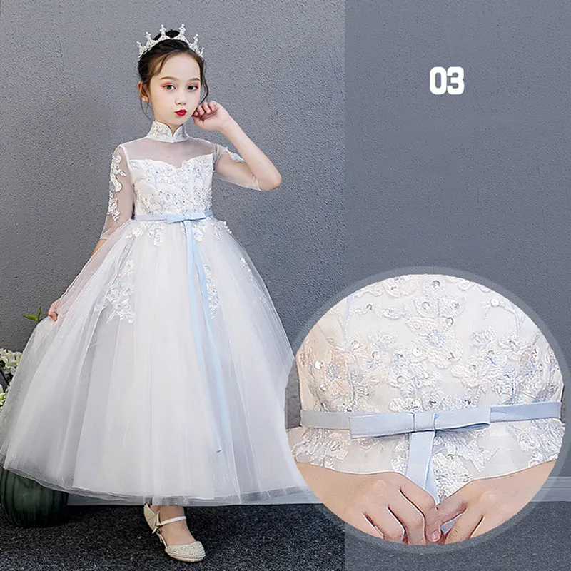Кружевное платье с вышивкой и аппликацией маленькое свадебное принцессы высоким