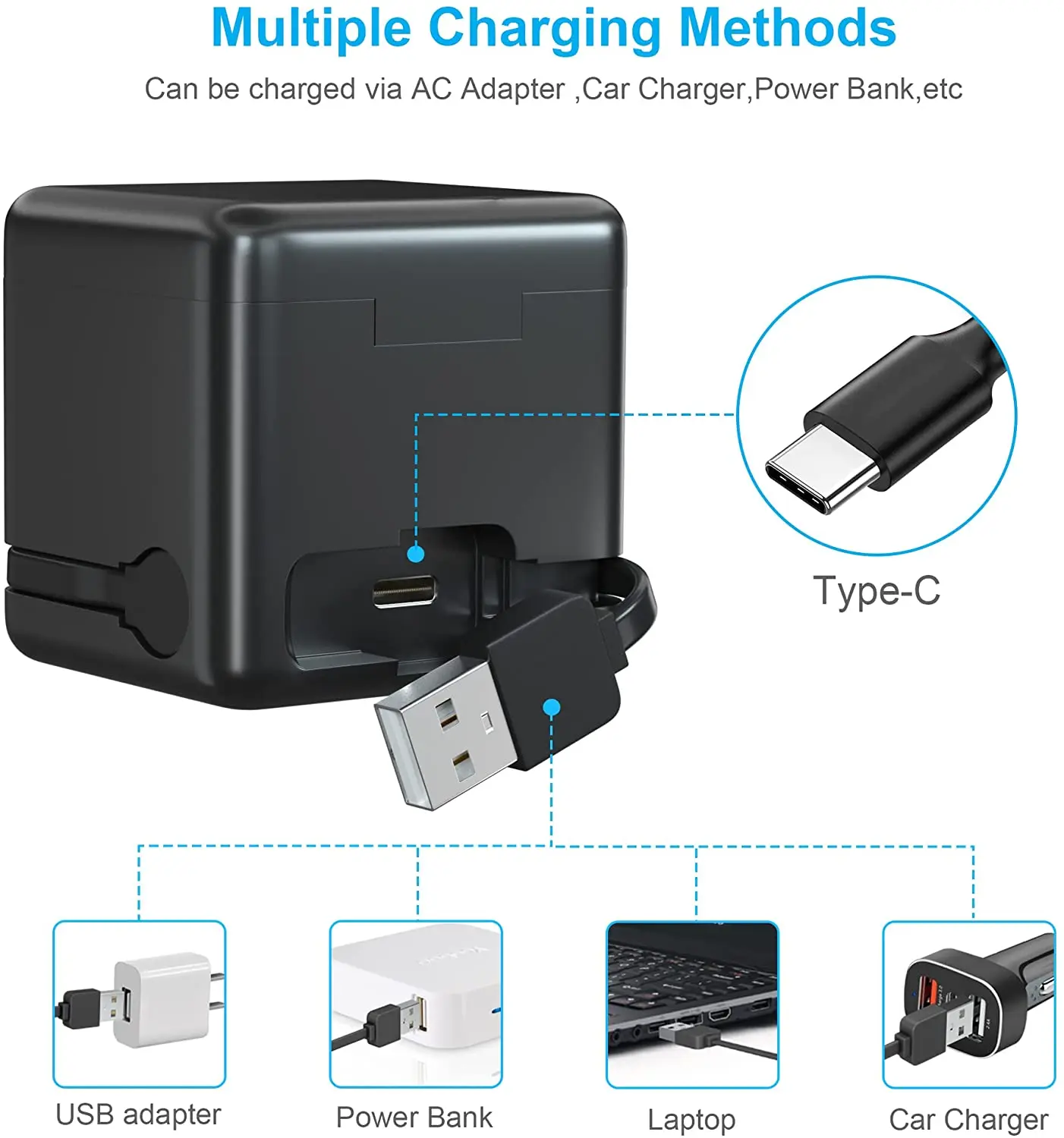 Аккумулятор и зарядное устройство USB для GoPro Hero 10 9 8 7 6 5 с высокоскоростной Micro SD