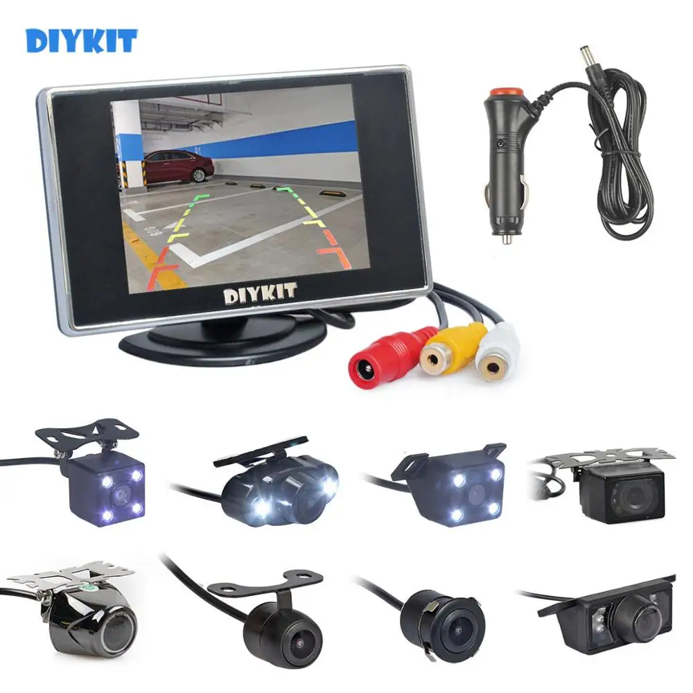 

DIYKIT 3.5 inch Car Rearview Monitor Auto Parking Vedio Night Vision HD Backup Reverse Rear View Car Camera Easy Connect