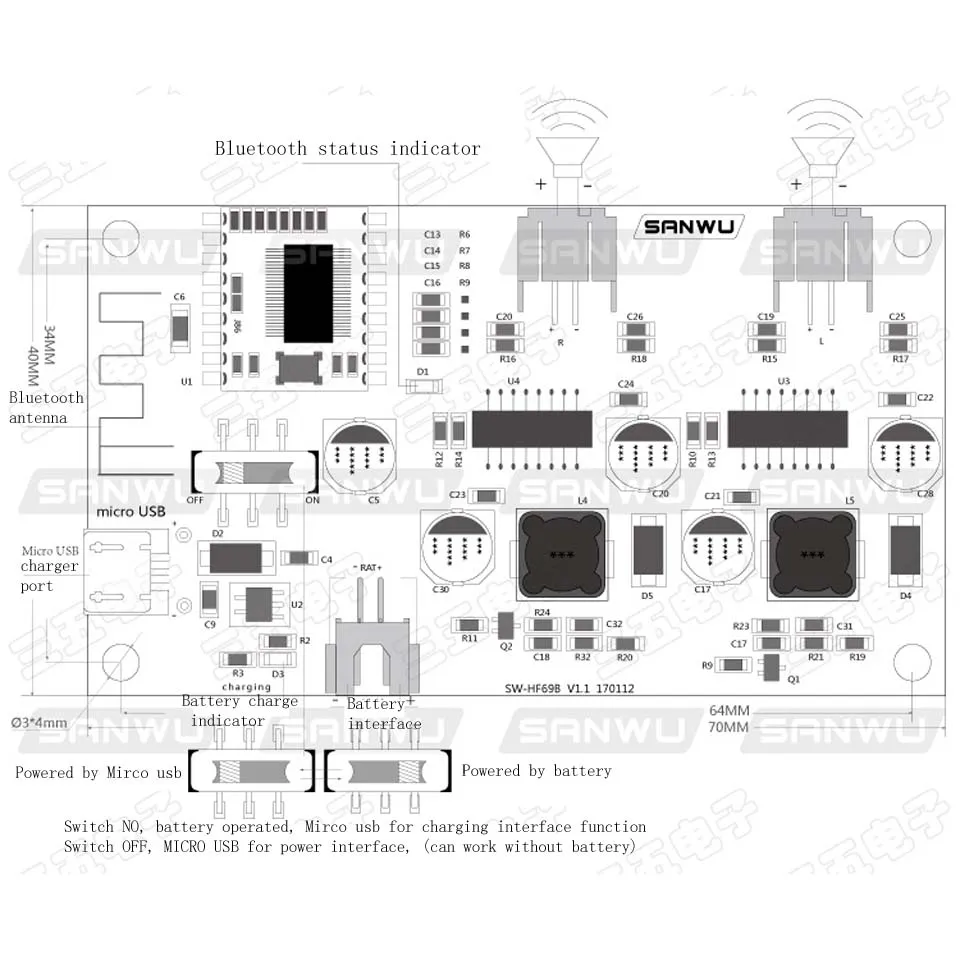 Модифицированная плата стерео Bluetooth усилителя для динамика 2x6 Вт 5 в постоянного