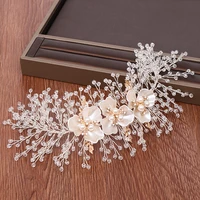 new handmade bride tiara pearl flower crystal headband hair accessories women wedding hair band headpiece bridal hair jewelry