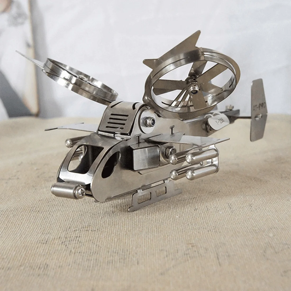 

3D Metal Helicopter Model Assembled Jigsaw Crafts Toy - Silver