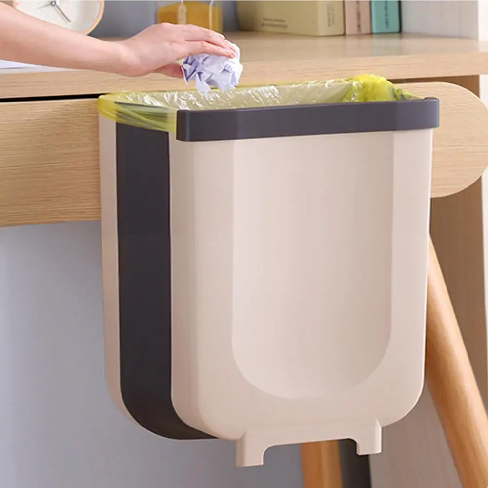 

5L Wall Mounted Folding Waste Bin Kitchen Cabinet Door Hanging Trash Bin Garbage Car Trash Can Wall Mounted Foldable Cleaning