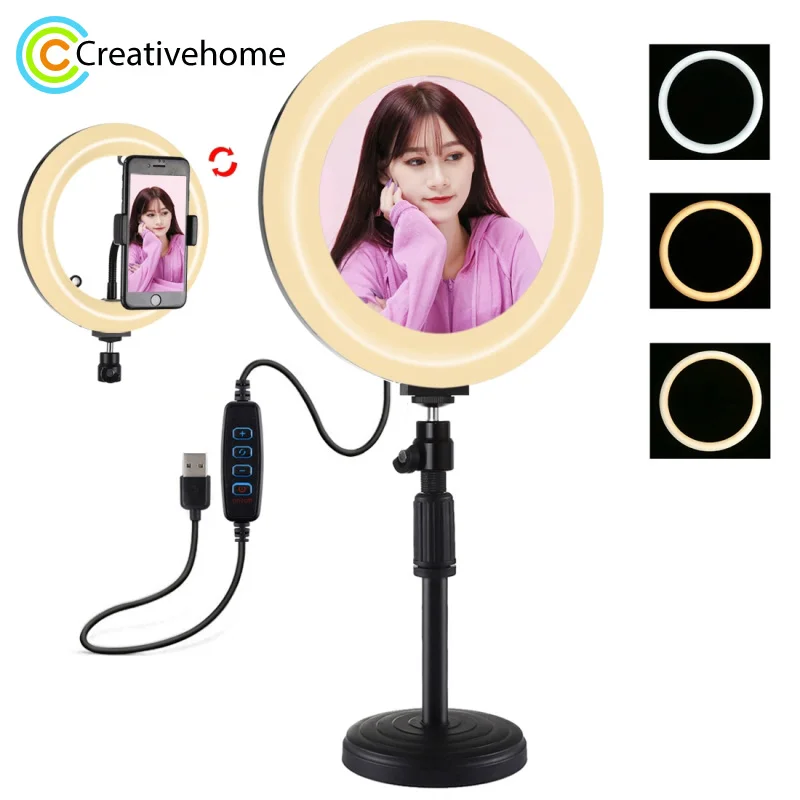 

PULUZ 7.9 in 20cm Light Round Desktop Mount Dual Color Temperature LED Curved Light Ring Vlogging Selfie Photography Video Light